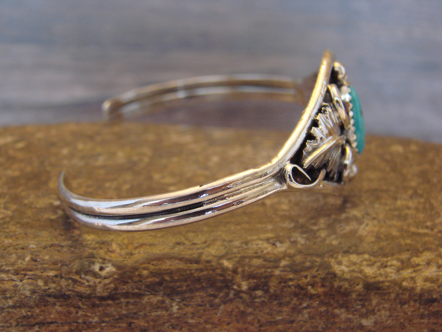 Small Native American Sterling Silver & Turquoise Feather Bracelet Yazzie