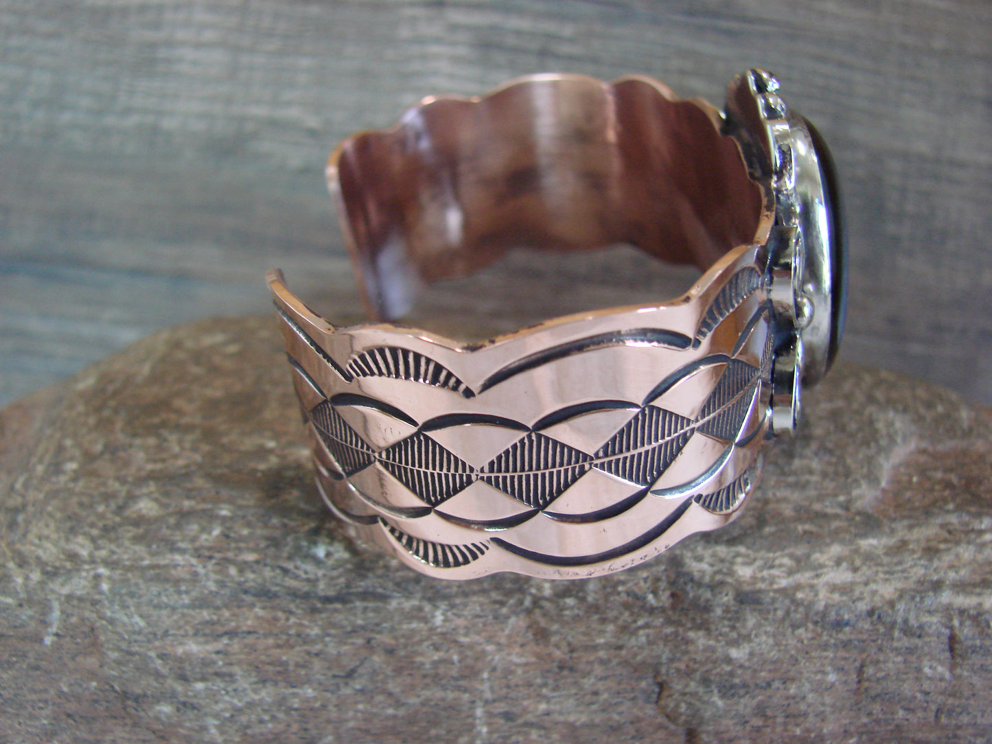 Navajo Indian Copper & Onyx Bracelet by Cleveland