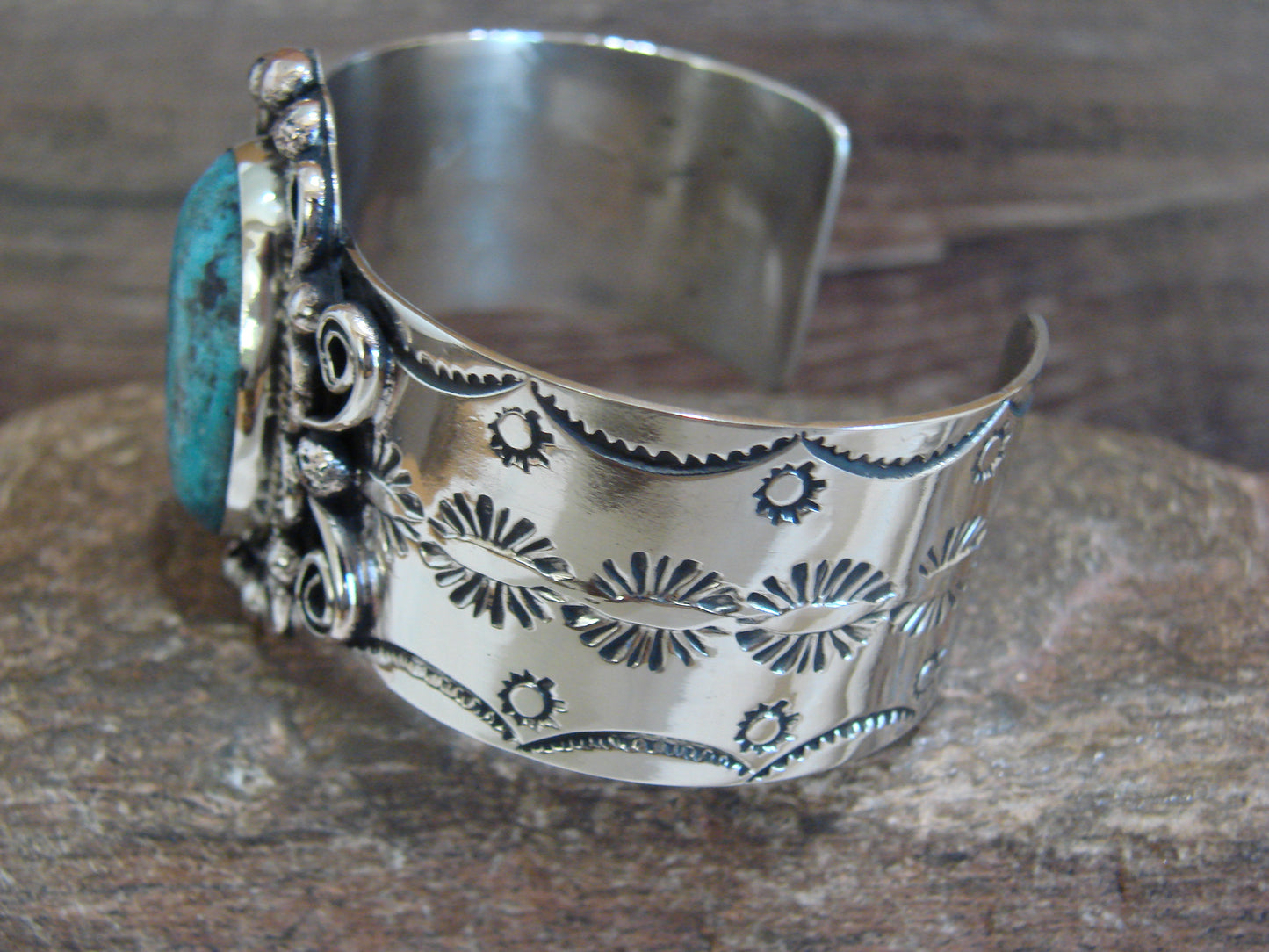 Native American Nickel Silver & Turquoise Bracelet by Cleveland