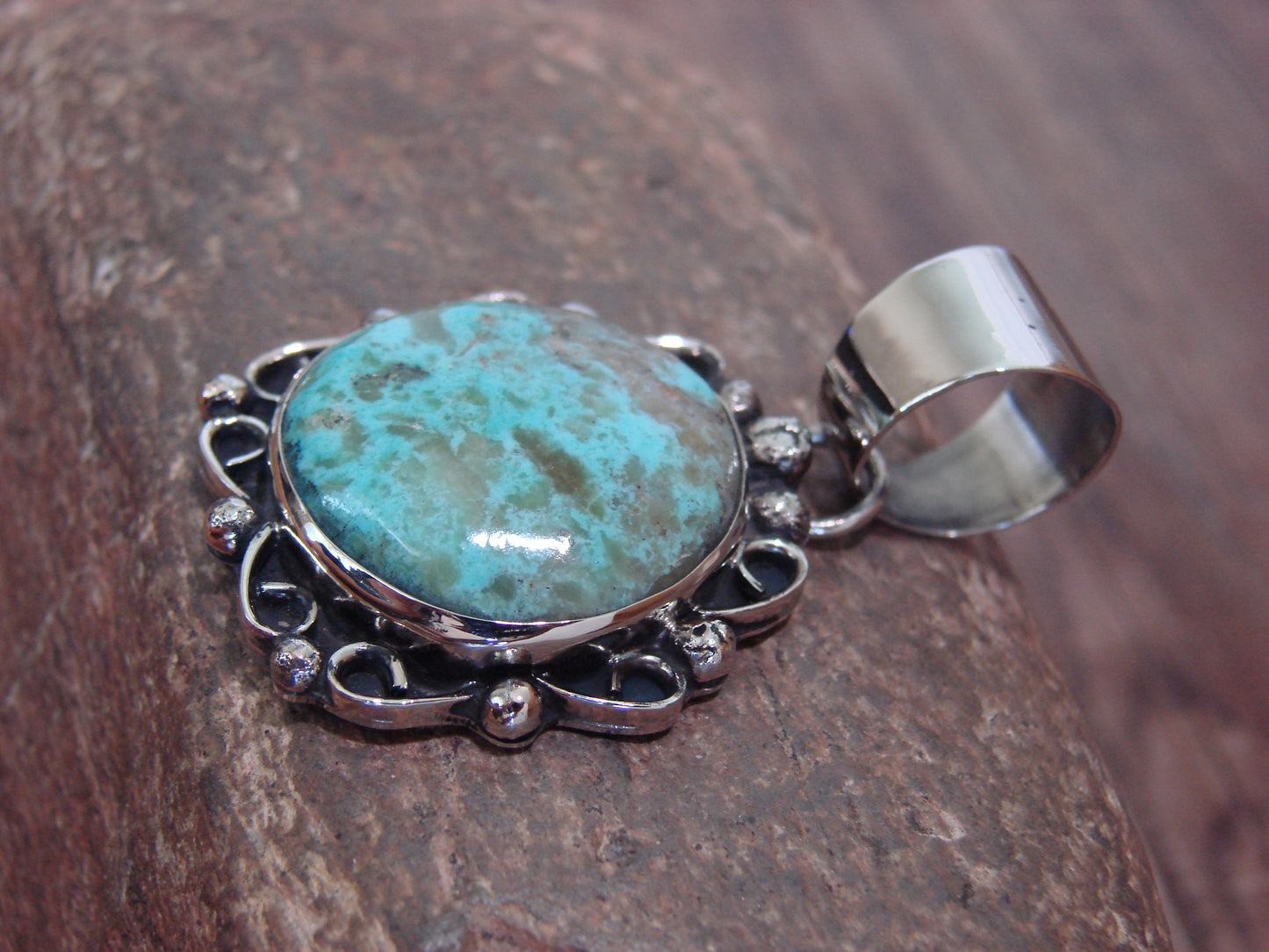 Native American Navajo Nickel Silver & Turquoise Pendant - Cleveland