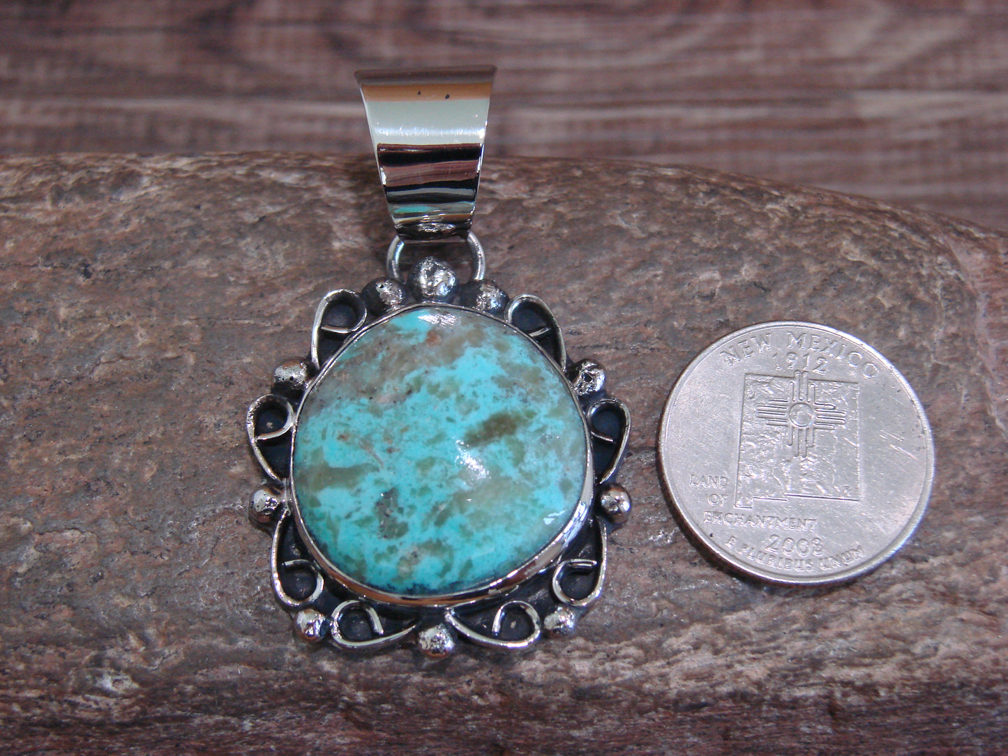 Native American Navajo Nickel Silver & Turquoise Pendant - Cleveland