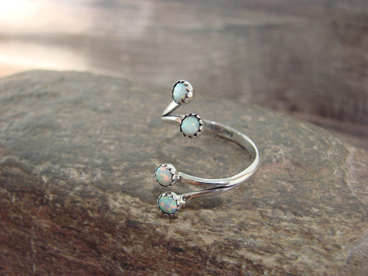 Native American Sterling Silver & White Opal Adjustable Ring - Largo