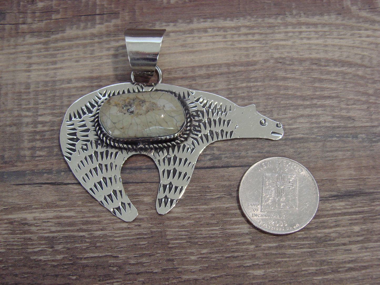 Native American Nickel Silver & Turquoise Bear Pendant - Cleveland