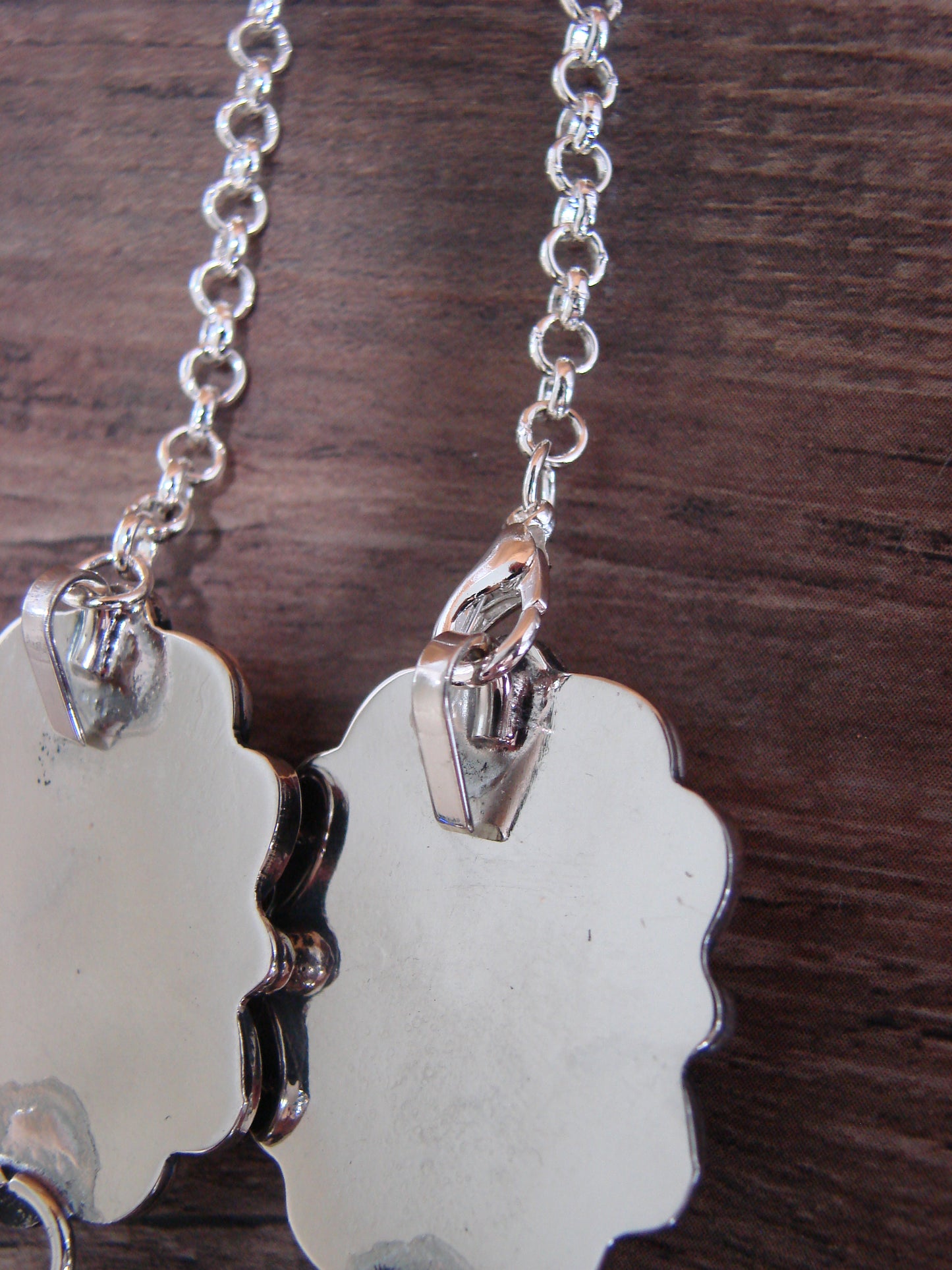 Navajo Indian Nickel Silver & Onyx Link Necklace Signed Cleveland