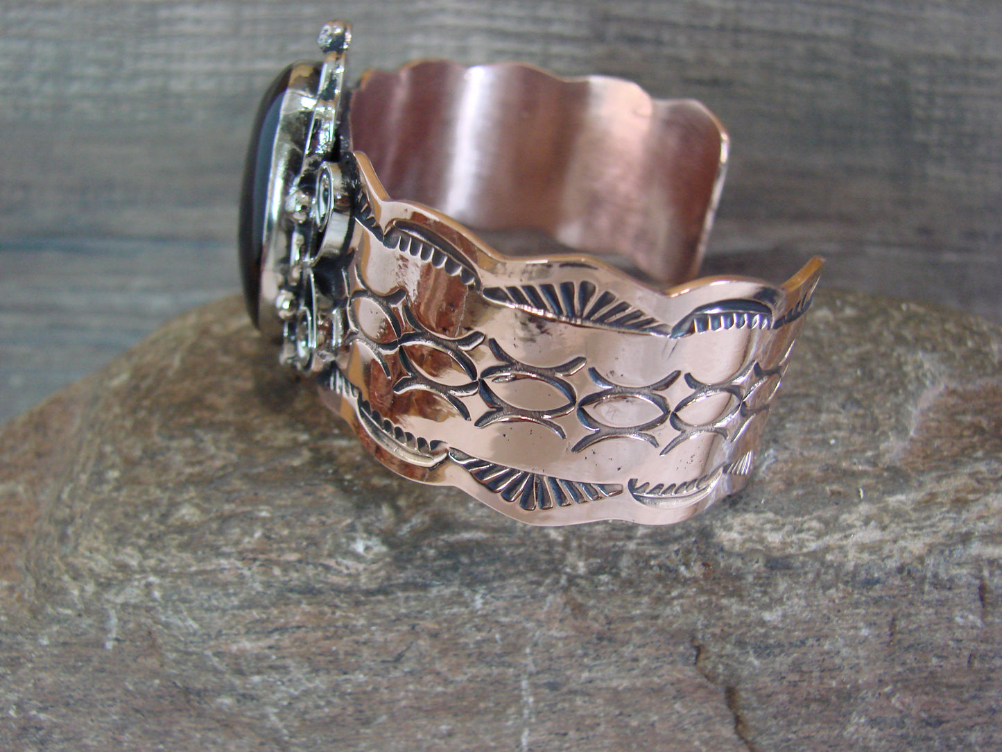Navajo Indian Copper & Onyx Bracelet by Cleveland
