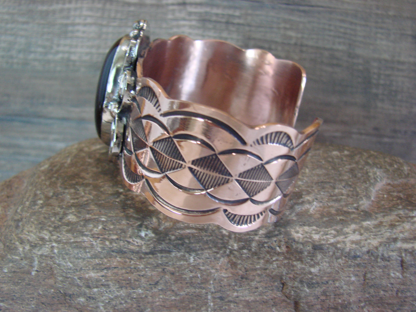Navajo Indian Copper & Onyx Bracelet by Cleveland