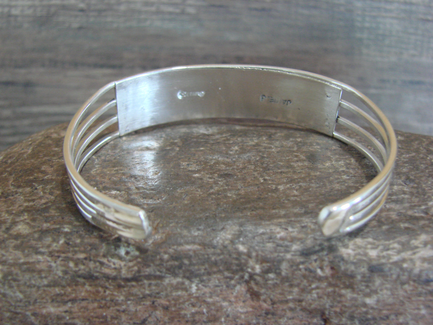 Native American Sterling Silver Pink Opal Inlay 3 Row Bracelet - Johnson