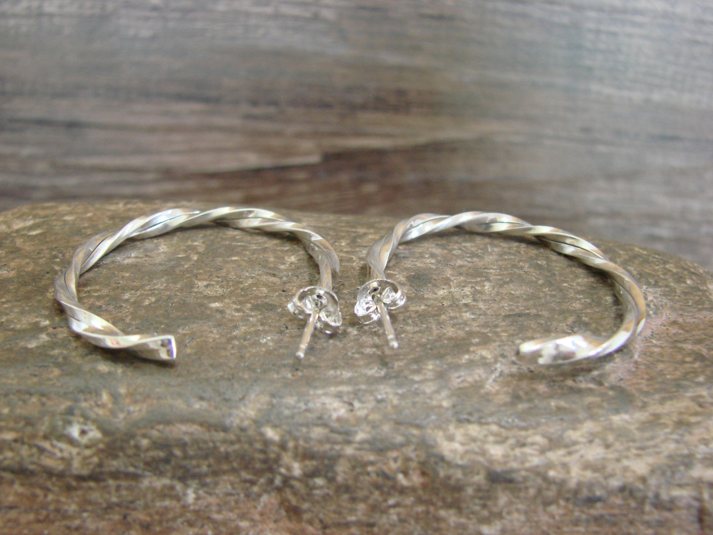 Native American Sterling Silver 1 1/4" Twisted Hoop Earrings by Tahe