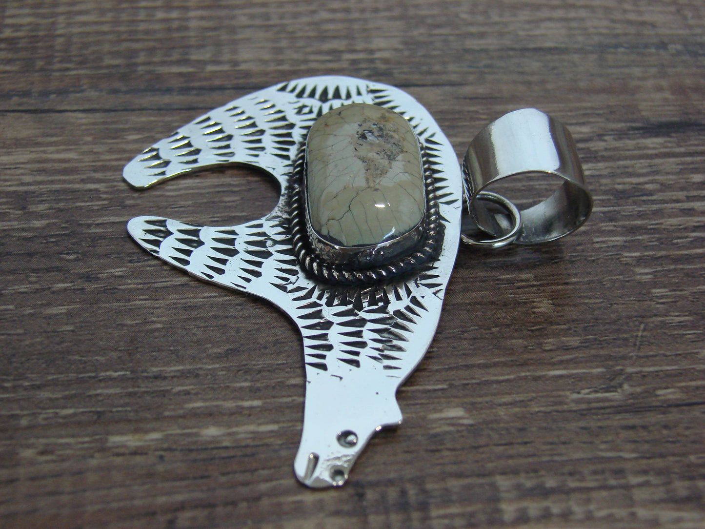 Native American Nickel Silver & Turquoise Bear Pendant - Cleveland