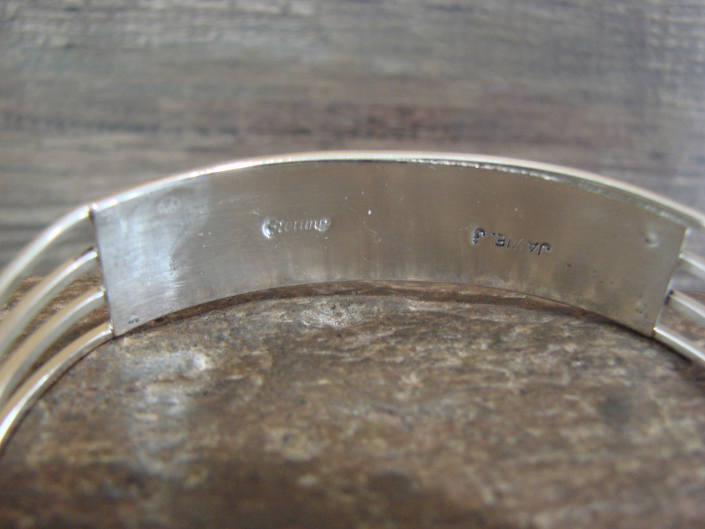 Native American Sterling Silver Pink Opal Inlay 3 Row Bracelet - Johnson