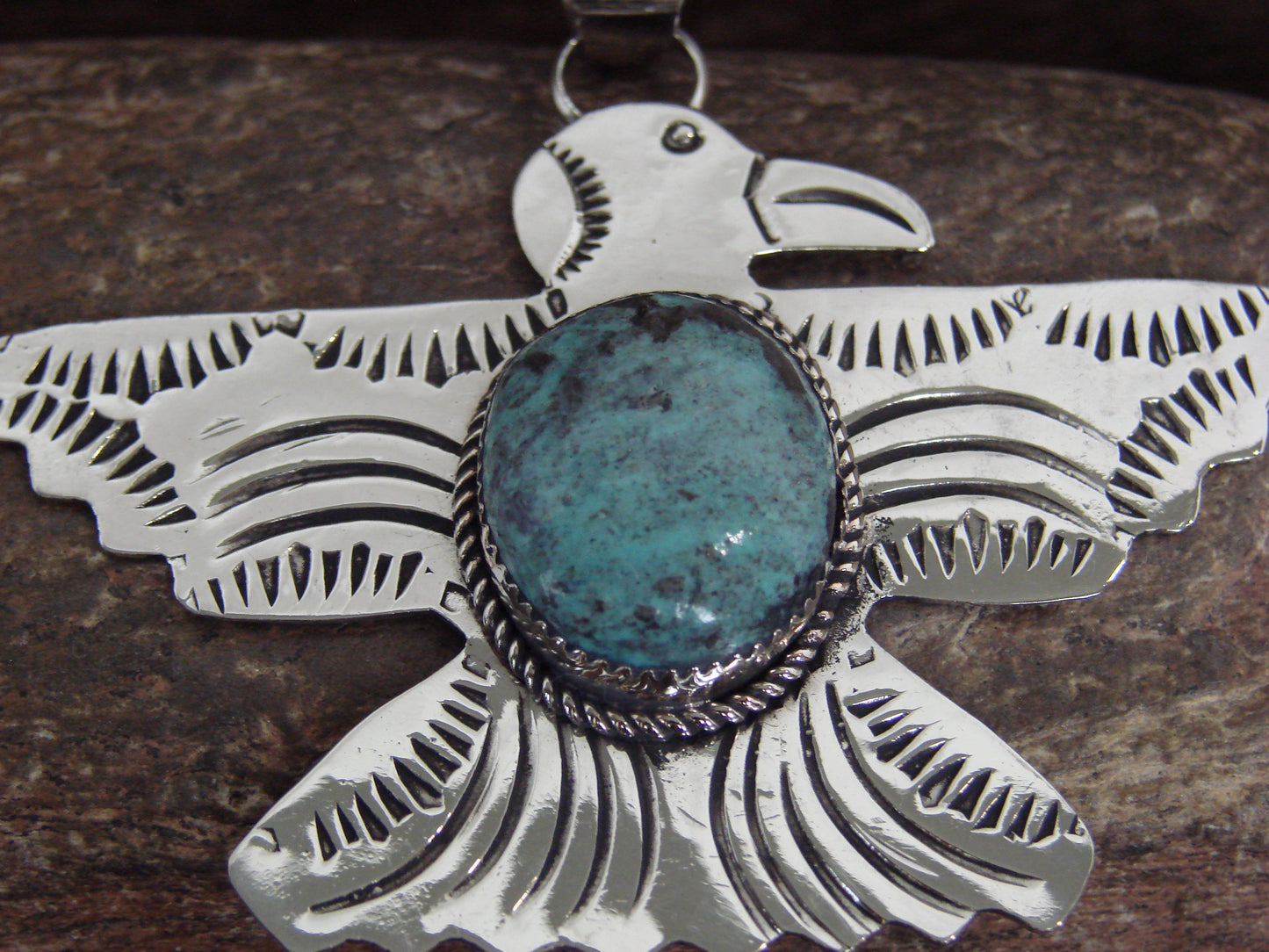Native American Nickel Silver & Turquoise Thunderbird Pendant - Cleveland