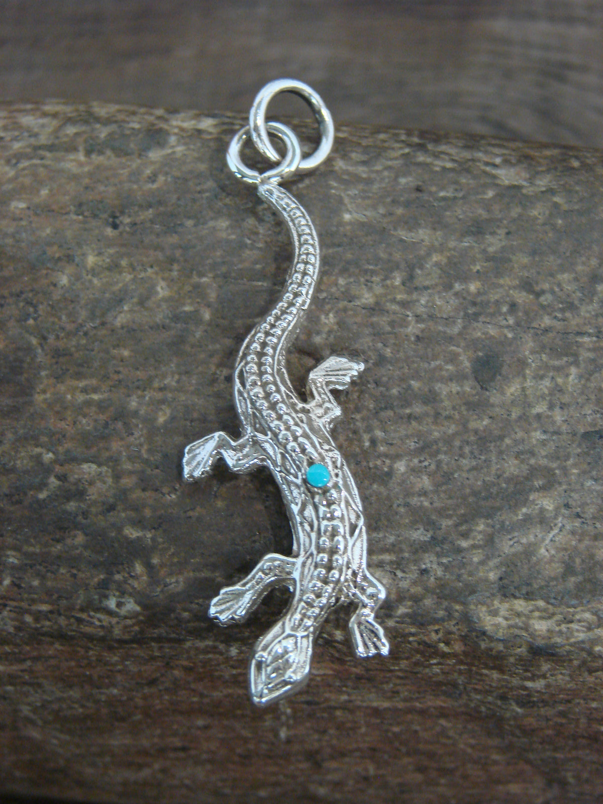 Native American Sterling Silver & Turquoise Lizard Pendant - Laweka