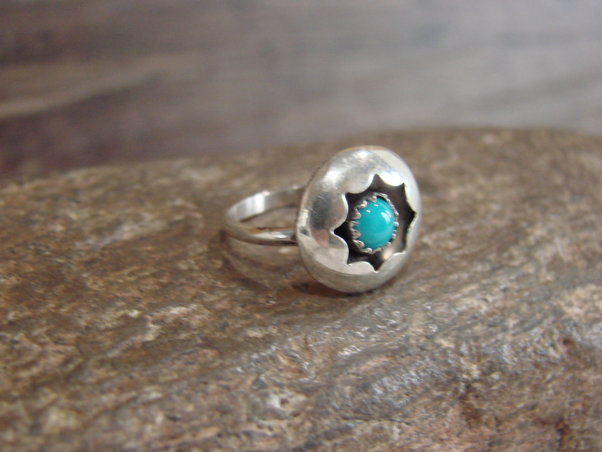 Native American Sterling Silver & Turquoise Shadowbox Ring Size 6 - Spencer