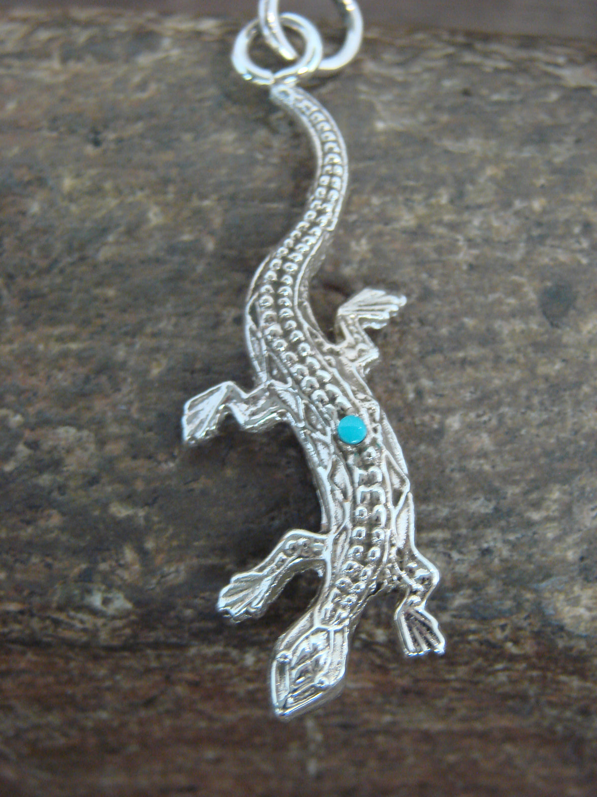 Native American Sterling Silver & Turquoise Lizard Pendant - Laweka