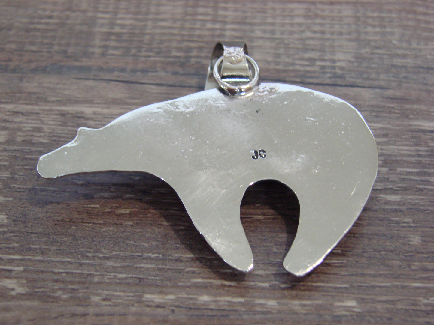 Native American Nickel Silver & Turquoise Bear Pendant - Cleveland