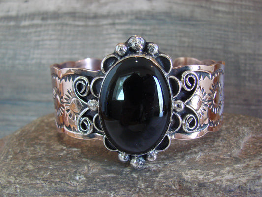 Navajo Indian Copper & Onyx Bracelet by Cleveland