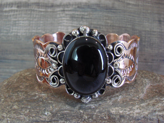 Navajo Indian Copper & Onyx Bracelet by Cleveland
