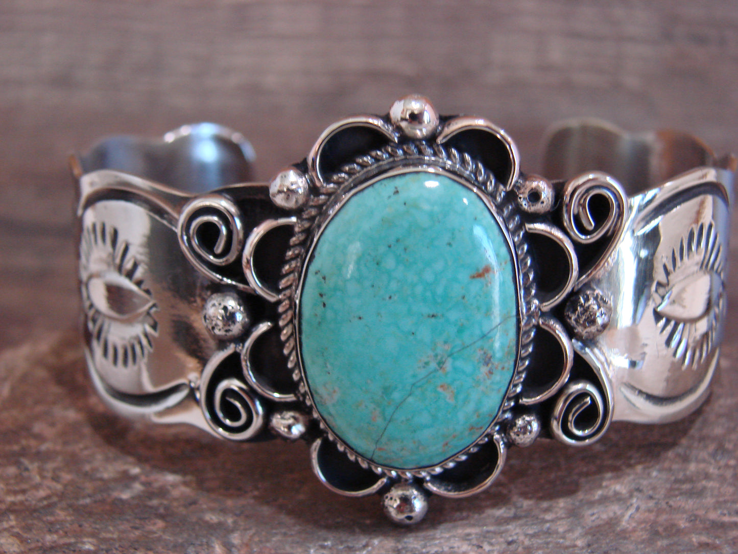 Native American Nickel Silver & Turquoise Bracelet by Cleveland