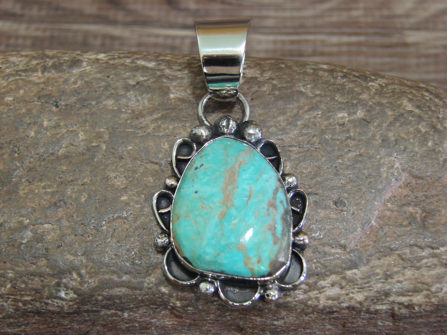 Native American Navajo Nickel Silver & Turquoise Pendant - Cleveland