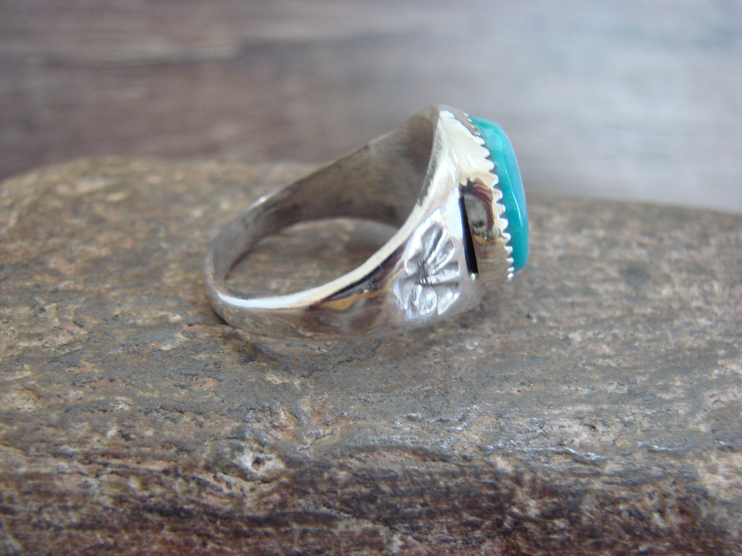 Native American Sterling Silver & Turquoise Ring by Bekis - Size 10