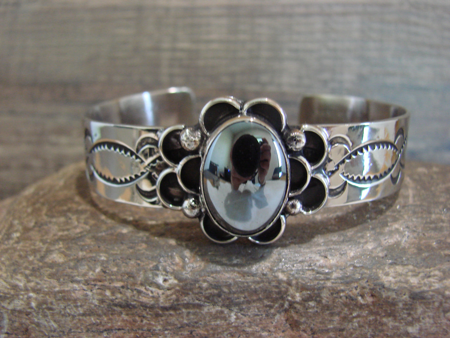 Navajo Indian Nickel Silver & Hematite Bracelet by Cleveland