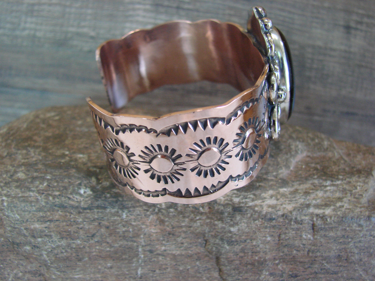 Navajo Indian Copper & Onyx Bracelet by Cleveland