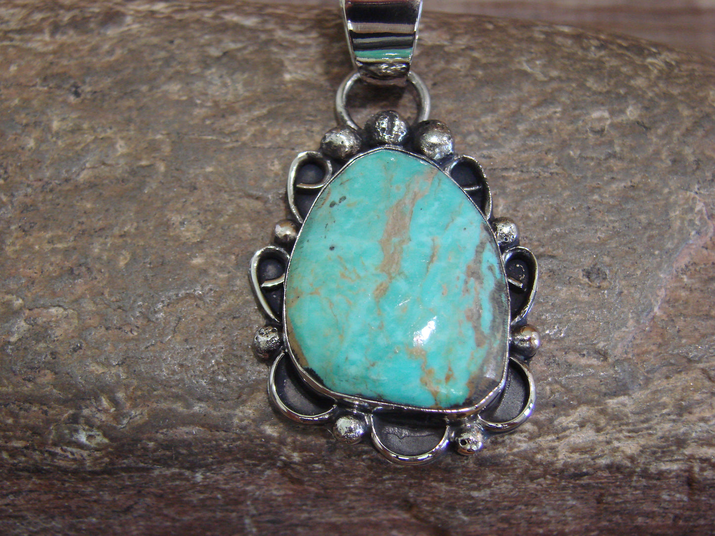 Native American Navajo Nickel Silver & Turquoise Pendant - Cleveland