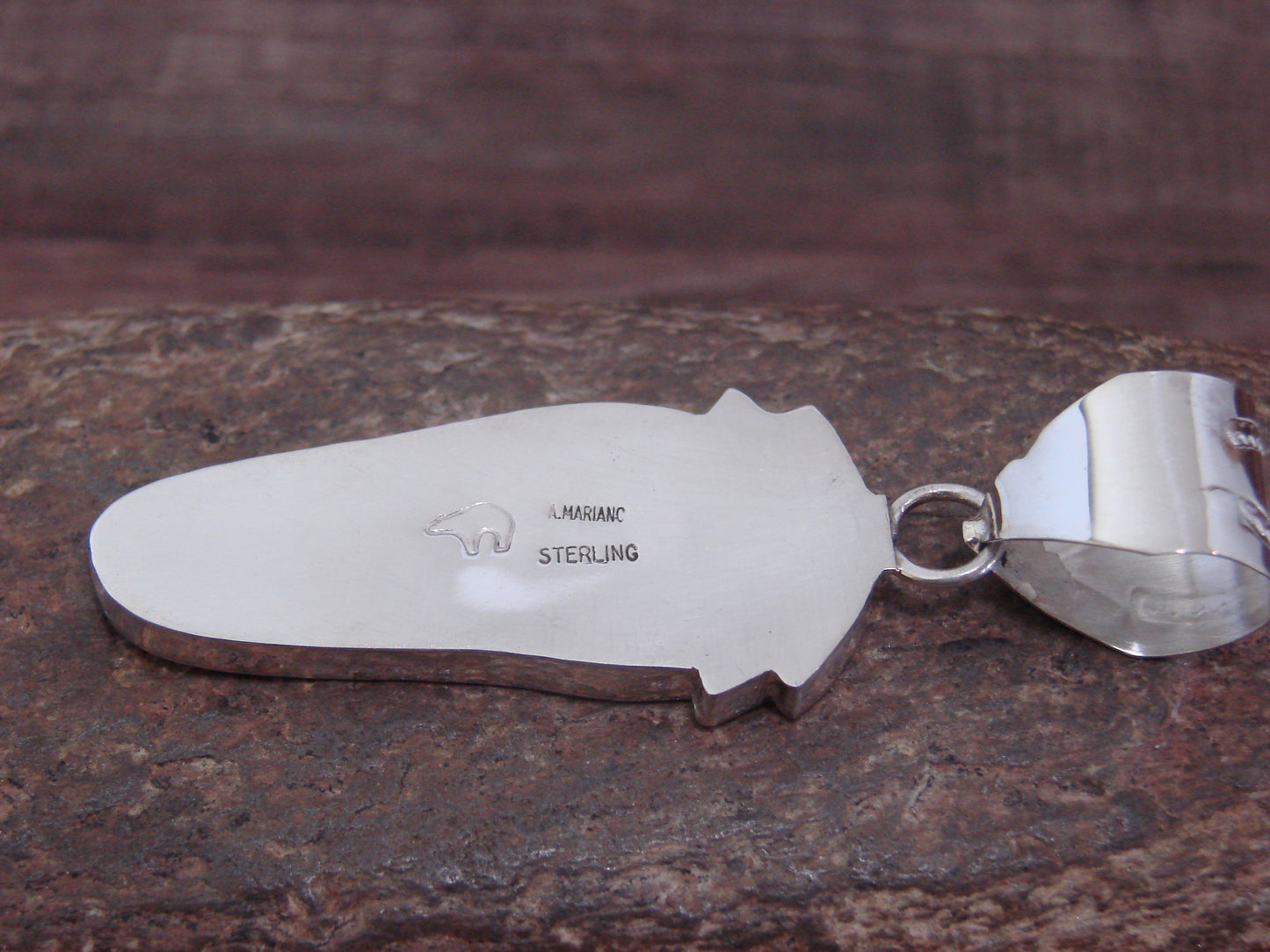 Native American Sterling Silver Feather & Bear Pendant Mariano