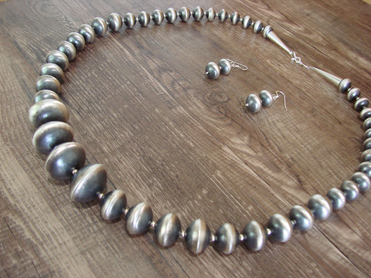 Native American Sterling Silver Graduated Navajo Pearl 27" Necklace Set by Cooley