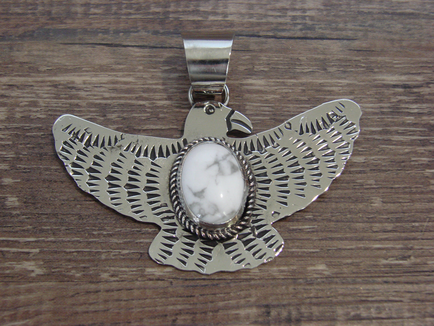 Native American Nickel Silver & Howlite Eagle Pendant - Cleveland