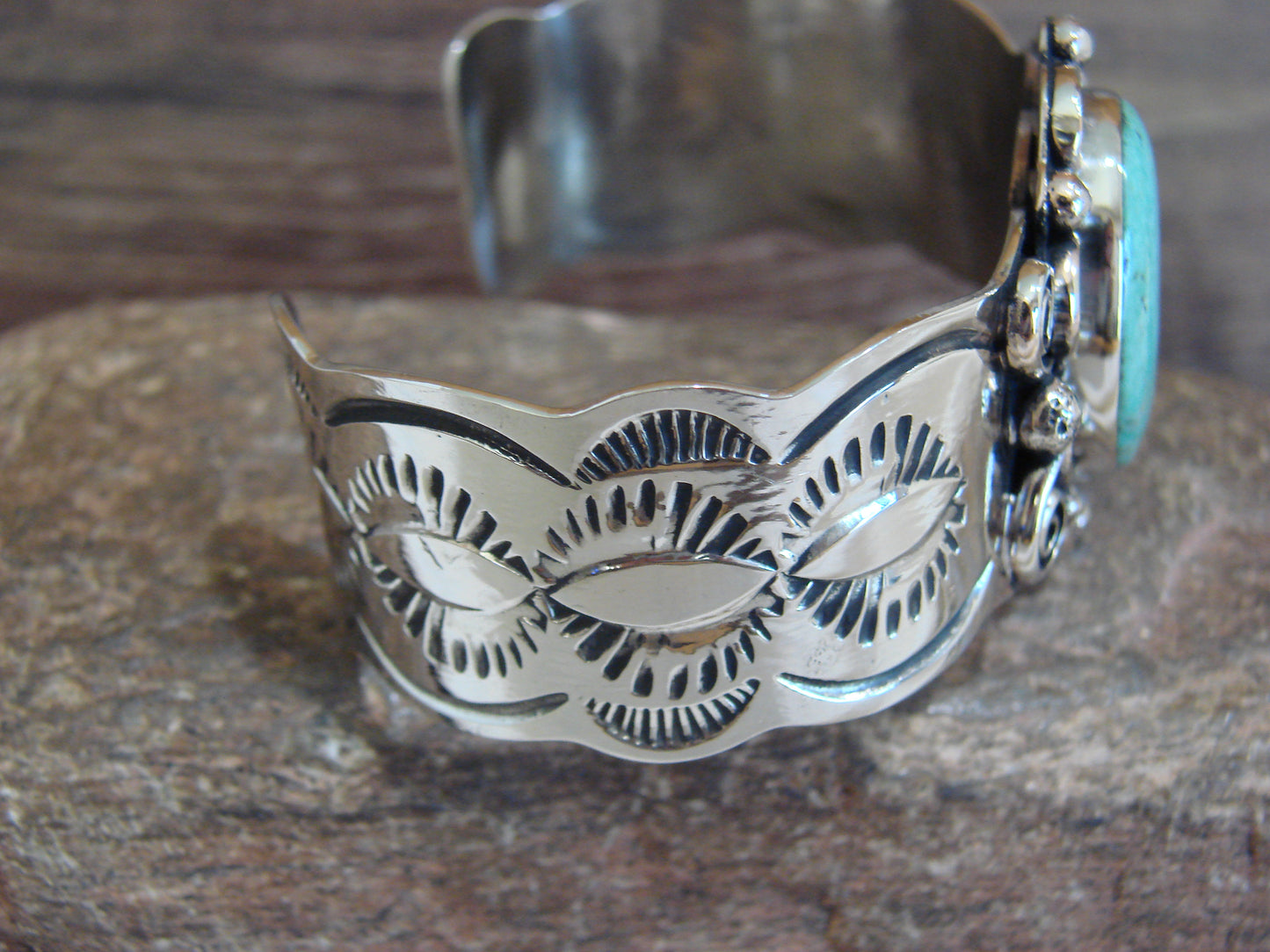 Native American Nickel Silver & Turquoise Bracelet by Cleveland