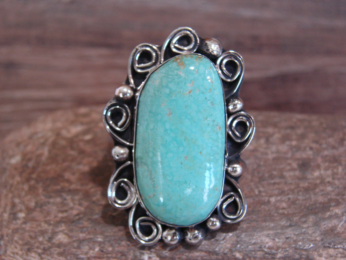 Native American Nickel Silver & Turquoise Ring by Cleveland - Size 10.5