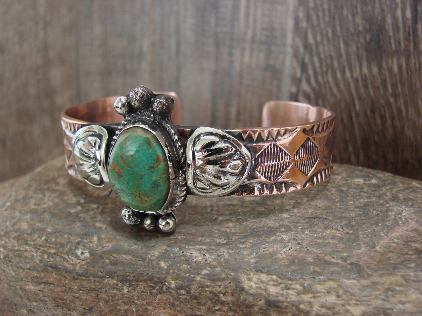 Native American Copper & Turquoise Bracelet by Cleveland