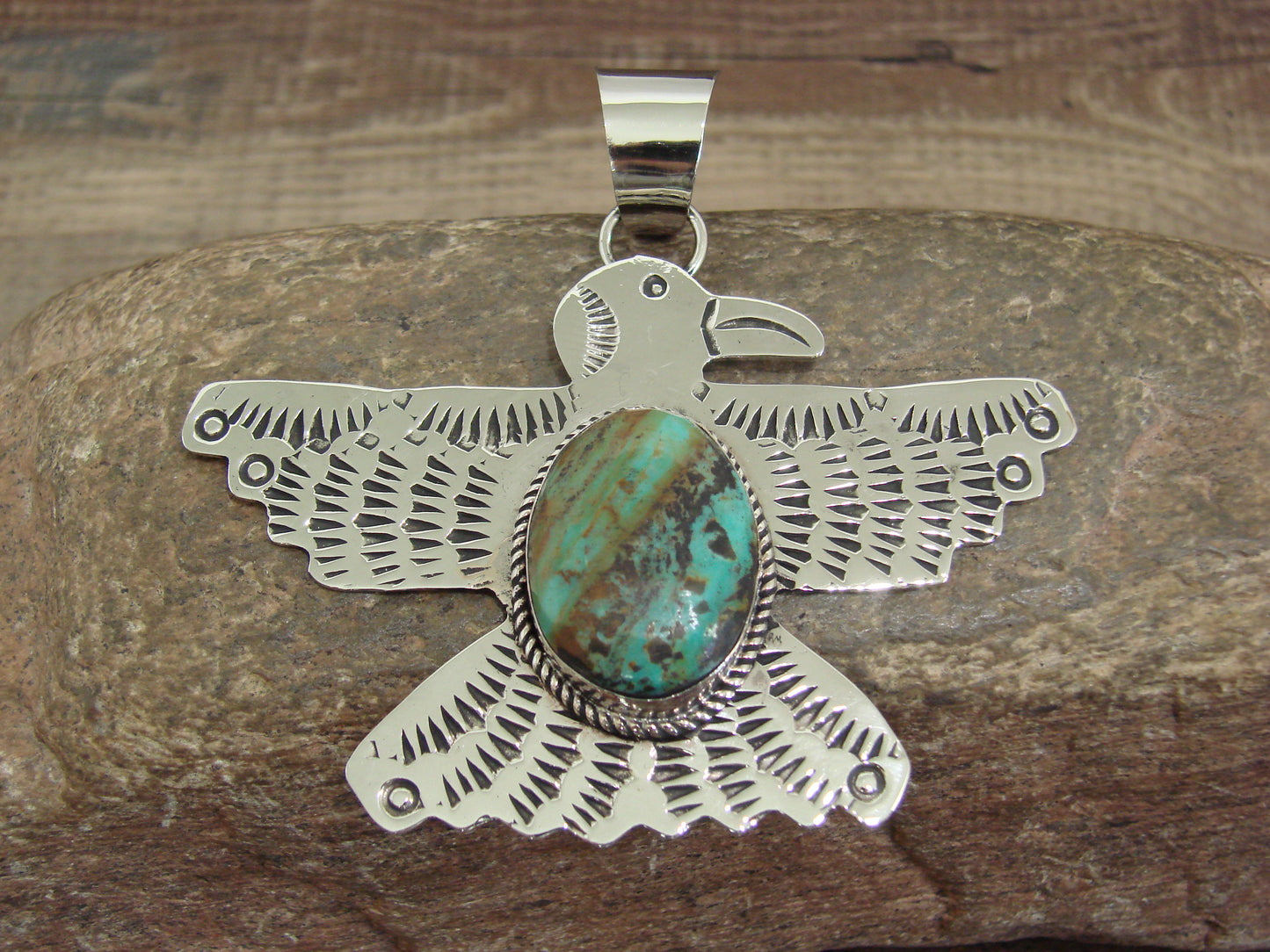 Native American Nickel Silver & Turquoise Eagle Pendant - Cleveland