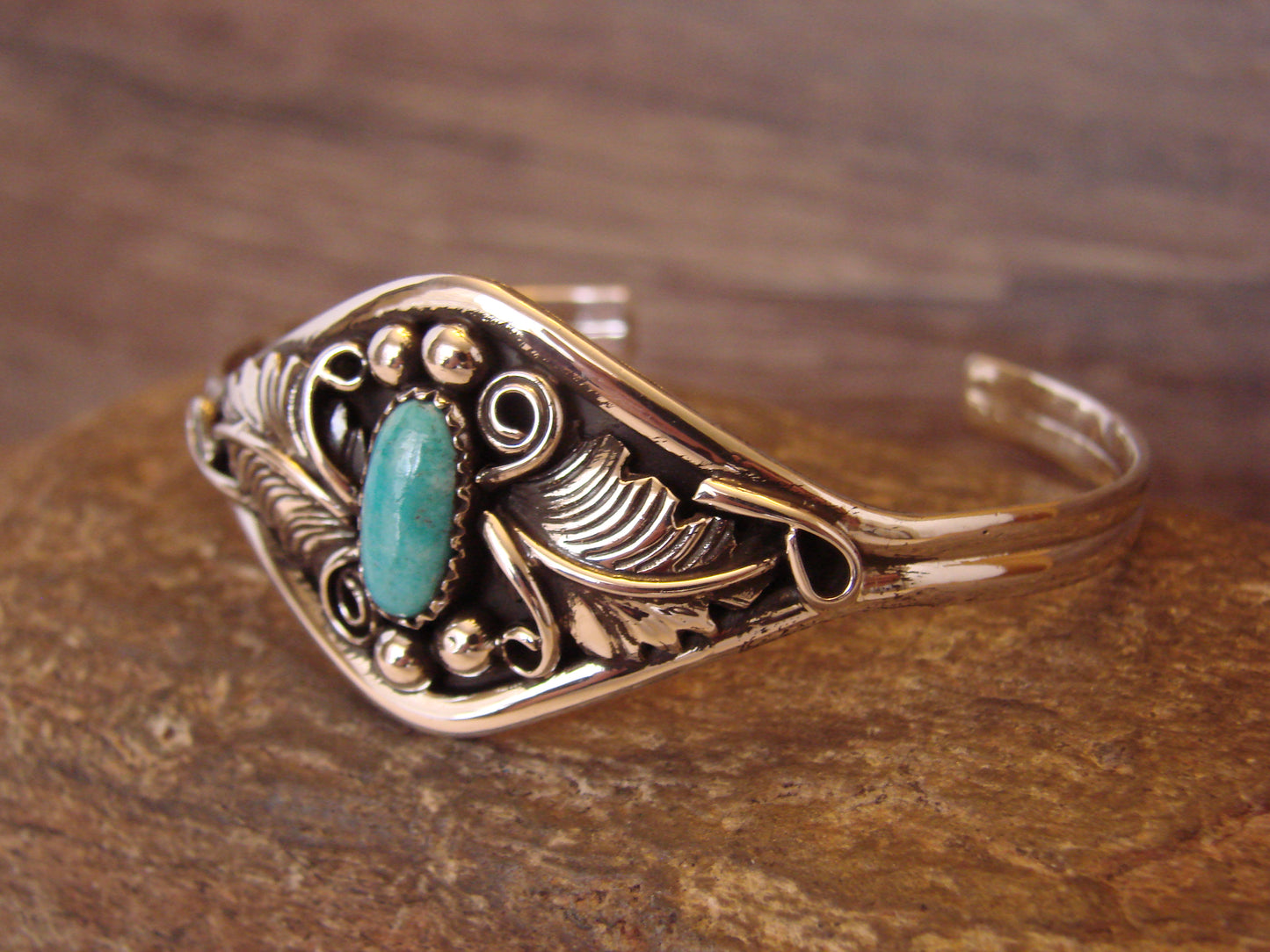 Small Native American Sterling Silver & Turquoise Feather Bracelet Yazzie
