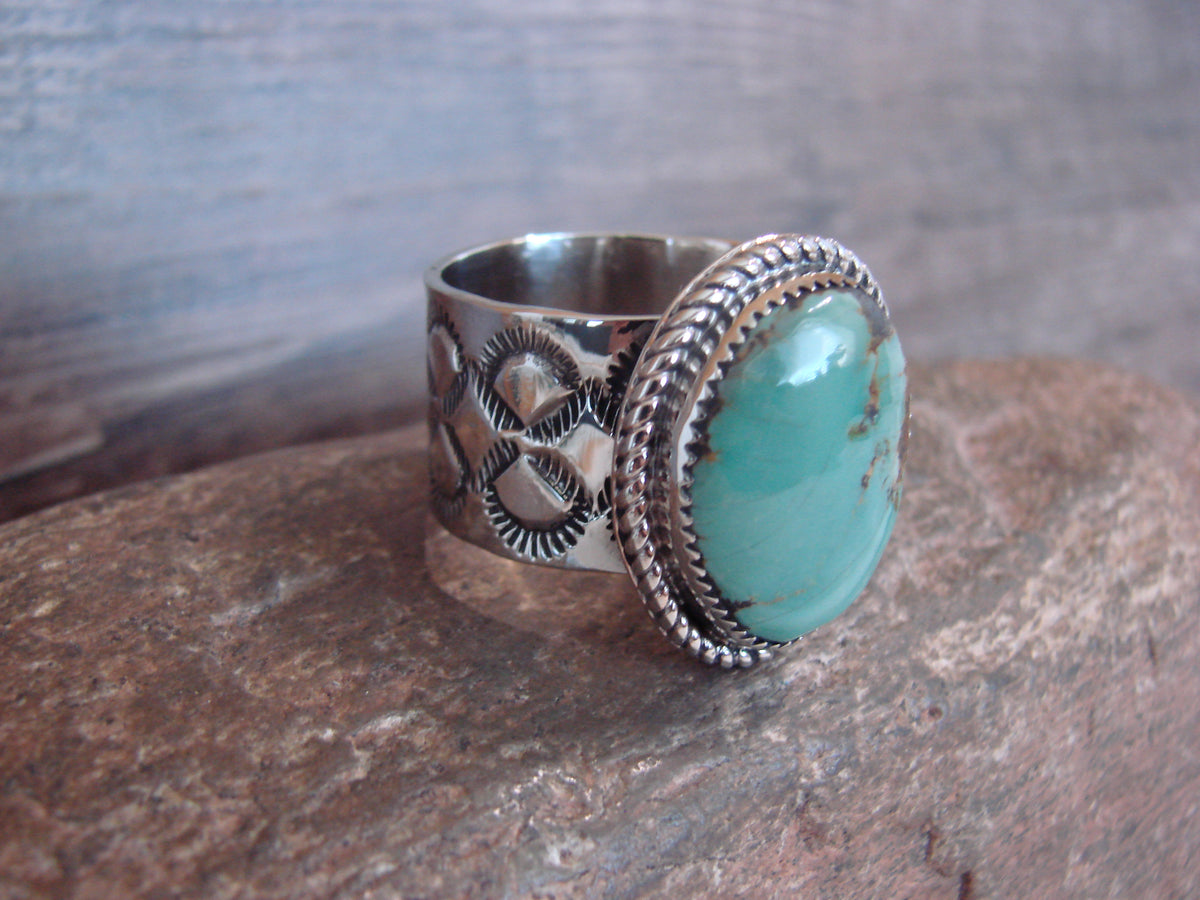 Native American Nickel Silver & Turquoise Scarf Ring by Cleveland