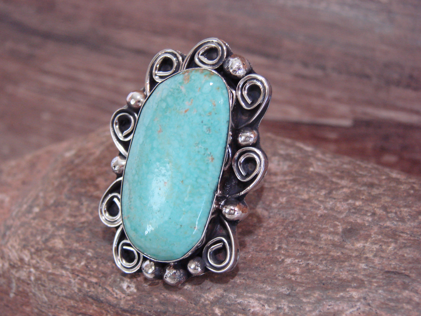 Native American Nickel Silver & Turquoise Ring by Cleveland - Size 10.5