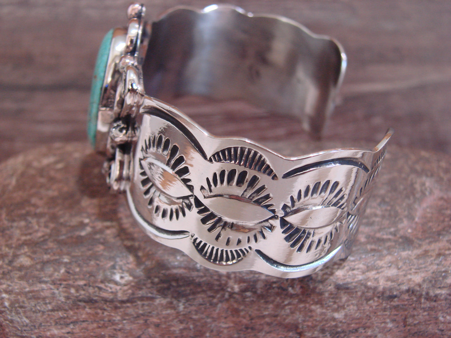 Native American Nickel Silver & Turquoise Bracelet by Cleveland