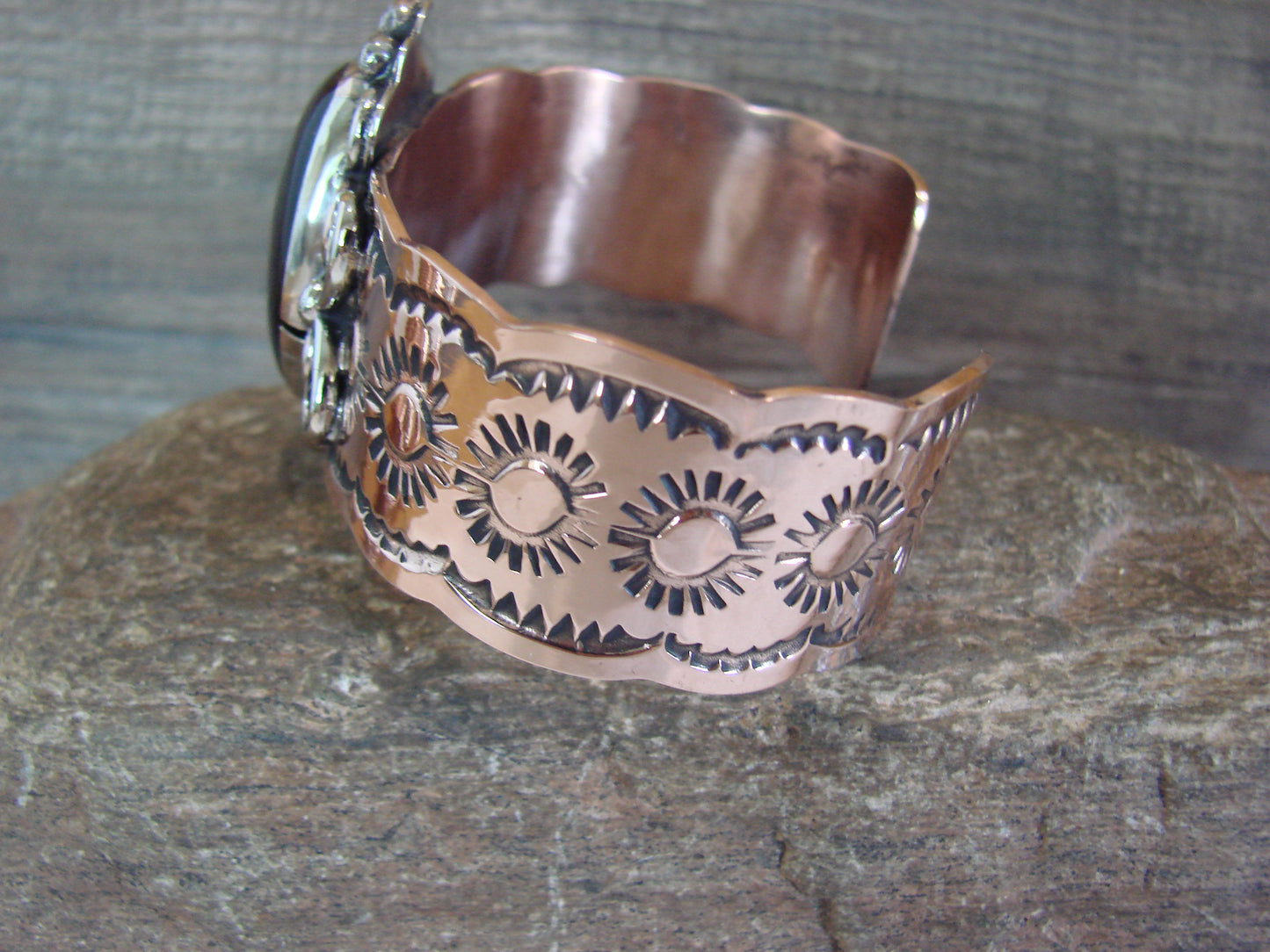 Navajo Indian Copper & Onyx Bracelet by Cleveland