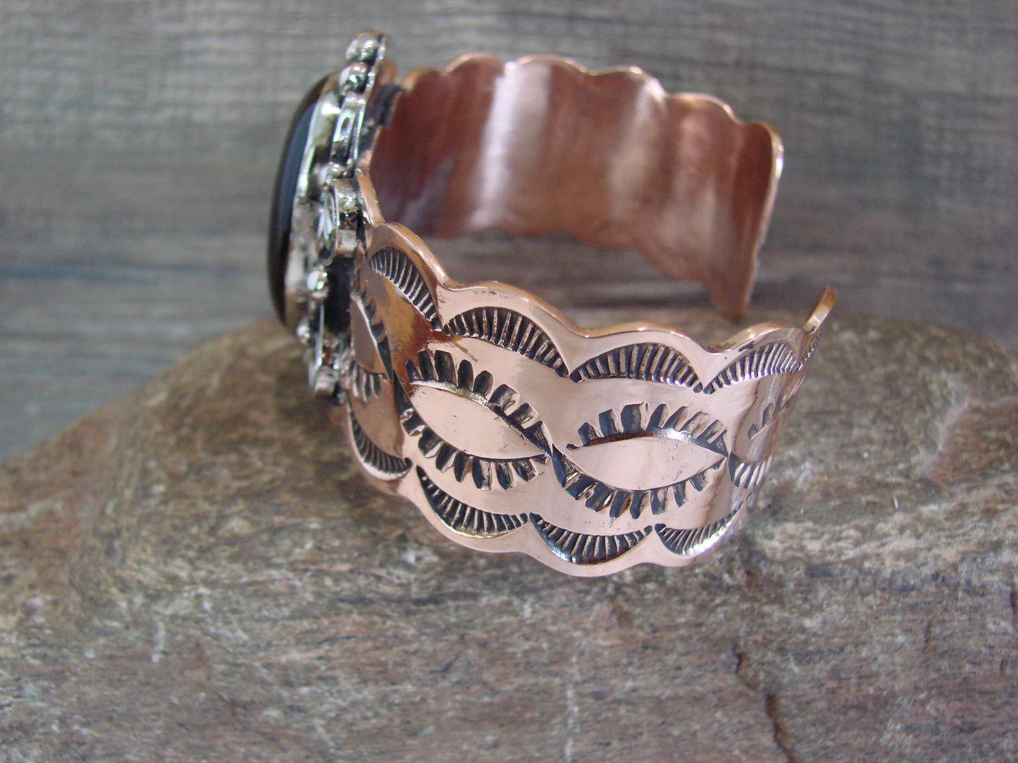 Navajo Indian Copper & Onyx Bracelet by Cleveland