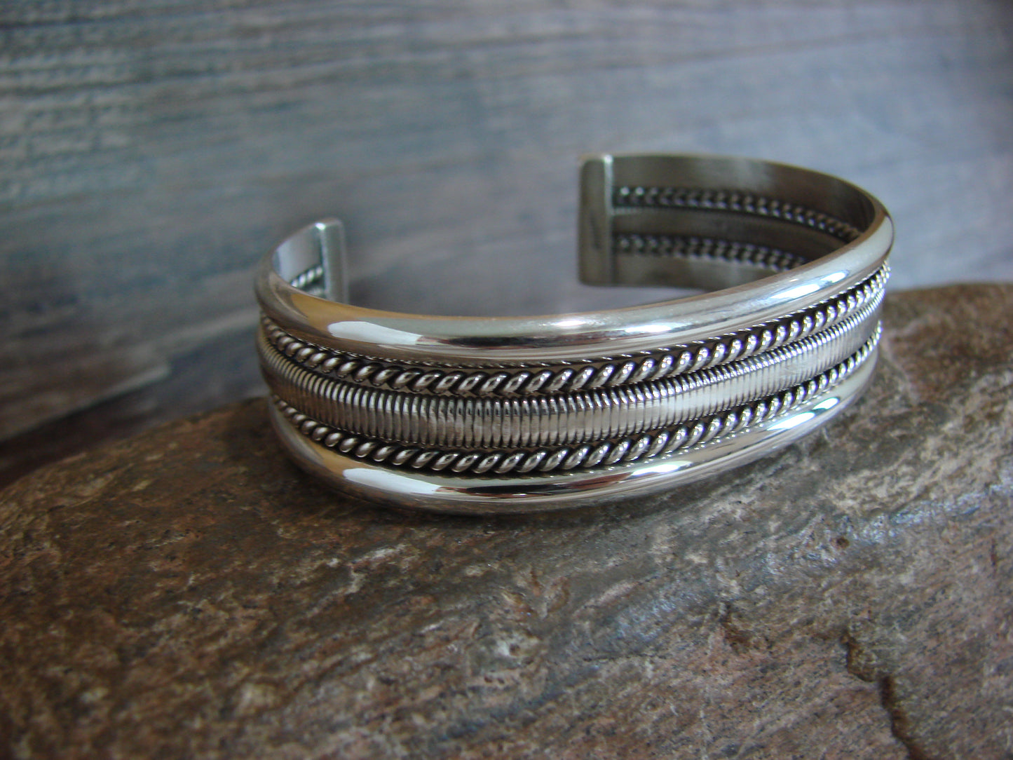 Native American Navajo Indian 5/8" Twisted Sterling Silver Bracelet by Tahe