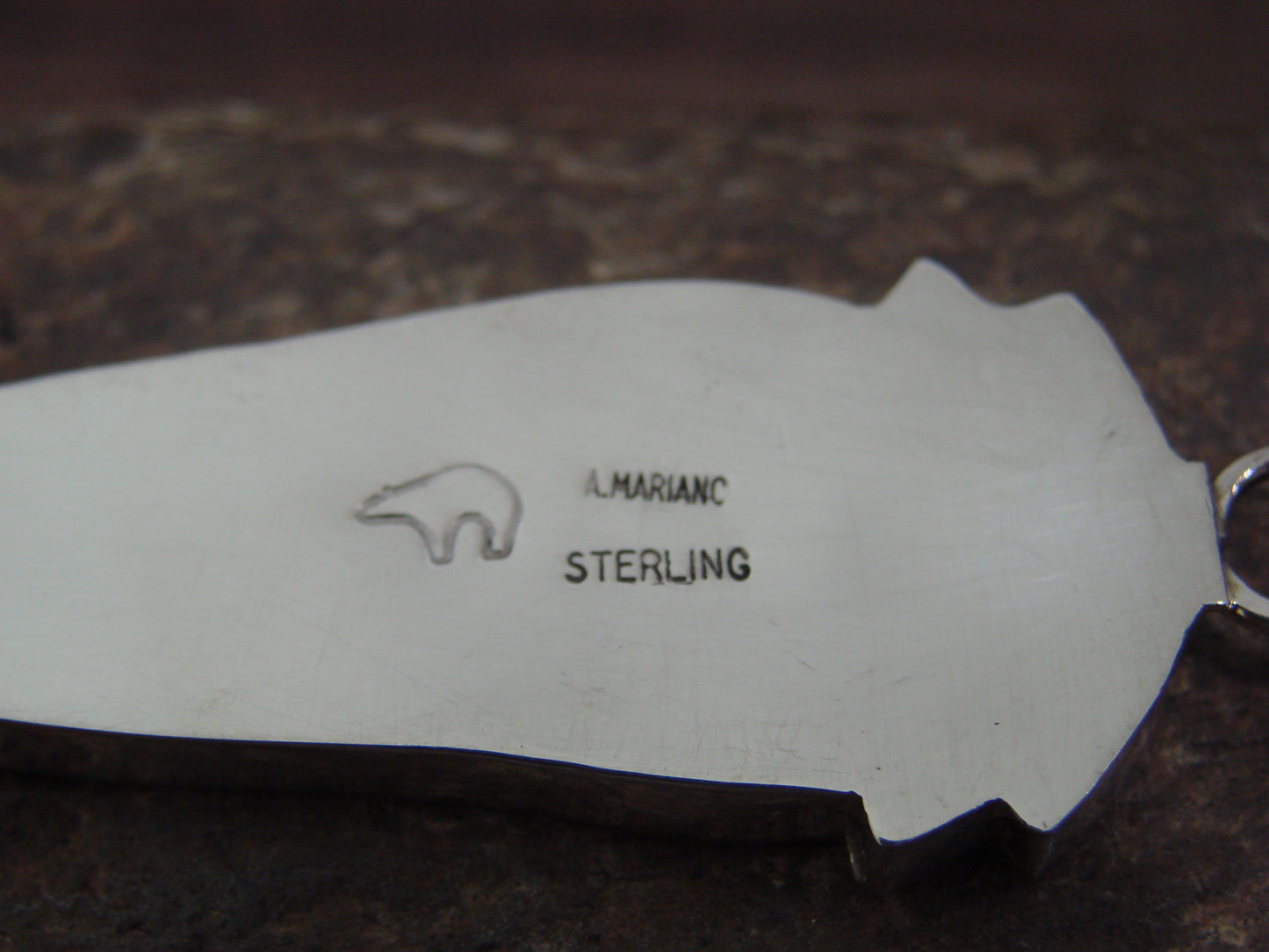 Native American Sterling Silver Feather & Bear Pendant Mariano