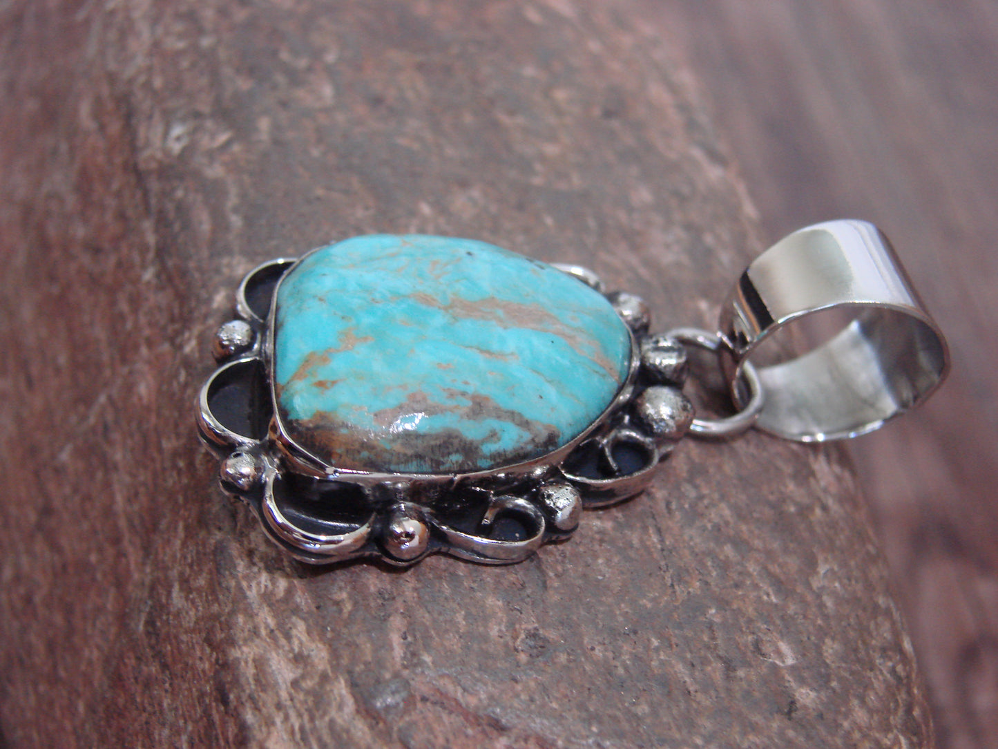 Native American Navajo Nickel Silver & Turquoise Pendant - Cleveland
