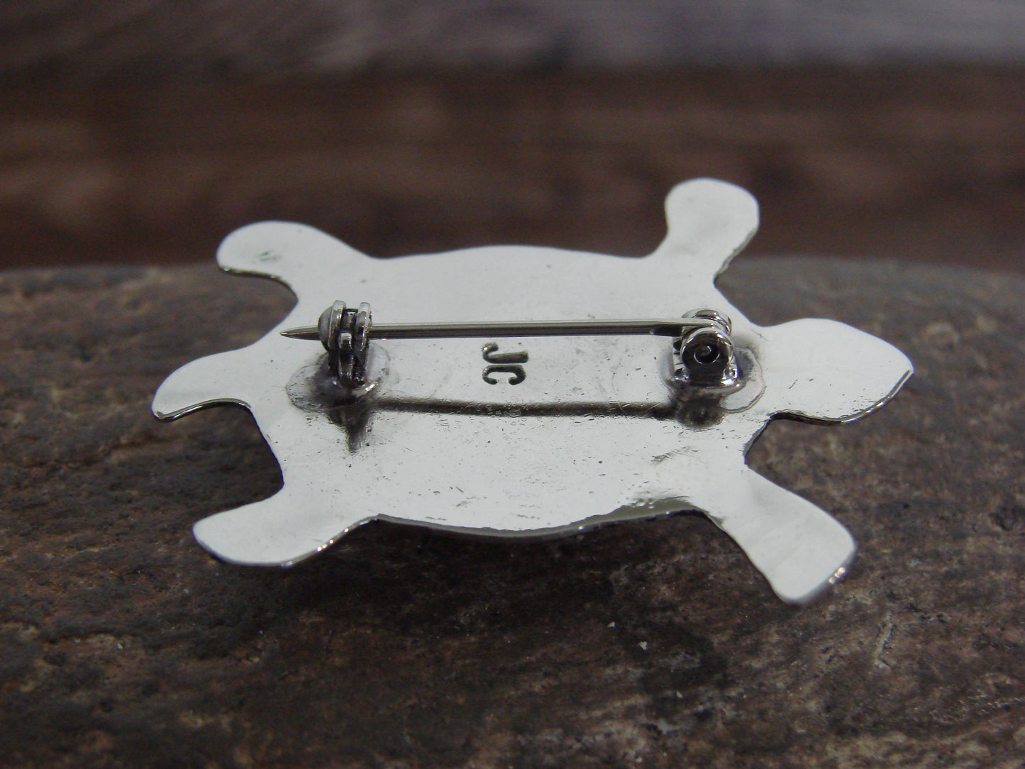 Native American Nickel Silver & Coral Turtle Pin - Cleveland