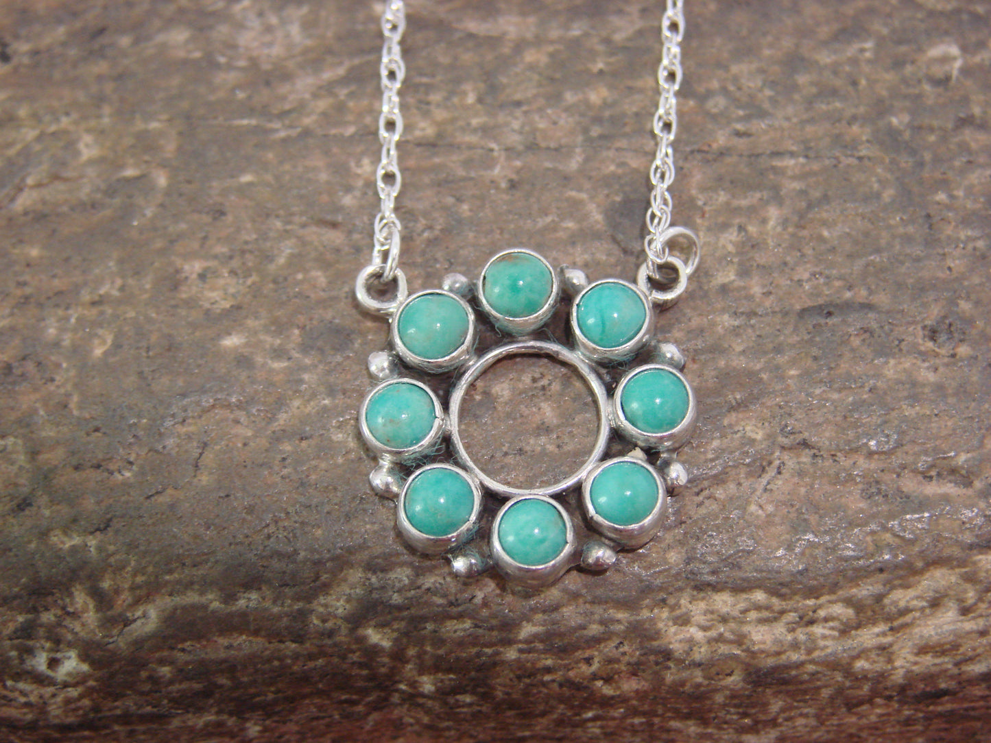 Native American 18" Sterling Silver & Turquoise Cluster Necklace by Perry