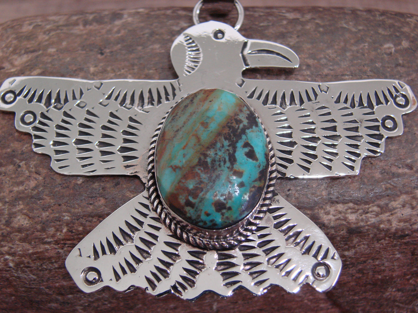 Native American Nickel Silver & Turquoise Eagle Pendant - Cleveland
