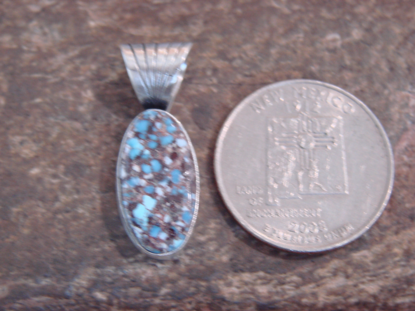 Native American Sterling Silver & Kingman Turquoise Pendant by Yellowhair