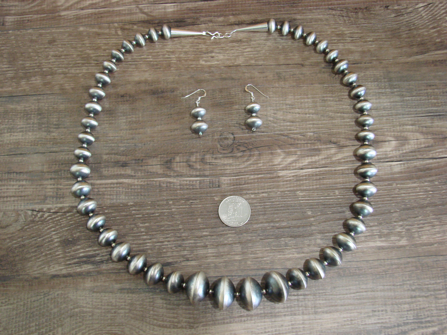 Native American Sterling Silver Graduated Navajo Pearl 27" Necklace Set by Cooley