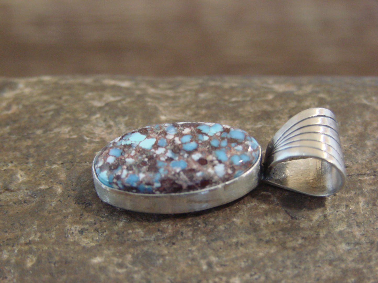 Native American Sterling Silver & Kingman Turquoise Pendant by Yellowhair