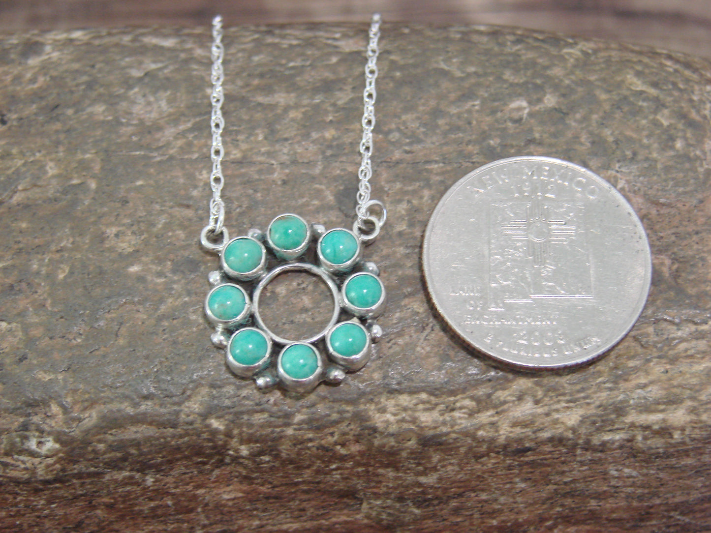 Native American 18" Sterling Silver & Turquoise Cluster Necklace by Perry